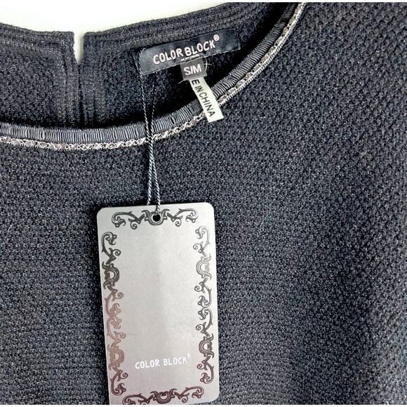 NEW Black Metallic Chain Neck Pullover Bow Sweater S/M Preppy Barbie - Picture 6 of 9